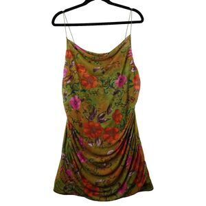 Wild Fable Bodycon Dress Women's XXL Green Orange Floral Mesh Y2K Fairy Whimsy